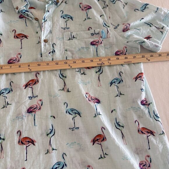 CHUBBIES SHIRT MENS LRG COTTON SS LT BLUE BUTTON CASUAL FLAMINGO TROPICAL HAWAII - Picture 7 of 13